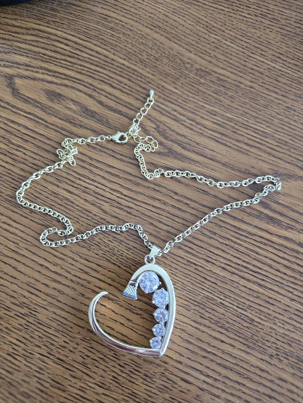 Gold Heart Pendant Necklace with Clear Stones - Women Jewelry